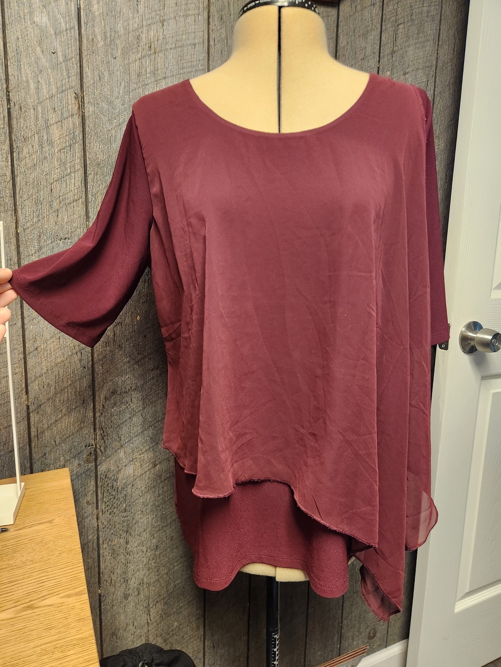 Women's Wine Asymmetrical Layered Top - Picture 5 of 12